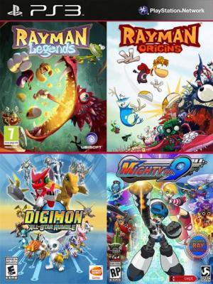 4 juegos en 1 Rayman Legends Rayman Origins Digimon All-Star Rumble Mighty 9 Ps3