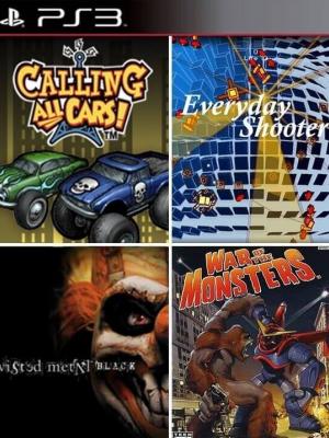 4 JUEGOS EN 1 Twisted Metal Black + Calling All Cars + Everyday Shooter + War of the Monsters PS3