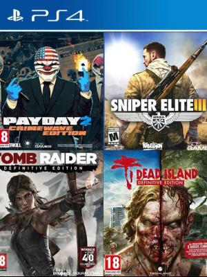 4 Juegos en 1 Payday 2 Crimewave edition Mas Sniper Elite 3 Mas Tomb Raider Definitive Edition Mas Dead Island Definitive Edition PS4